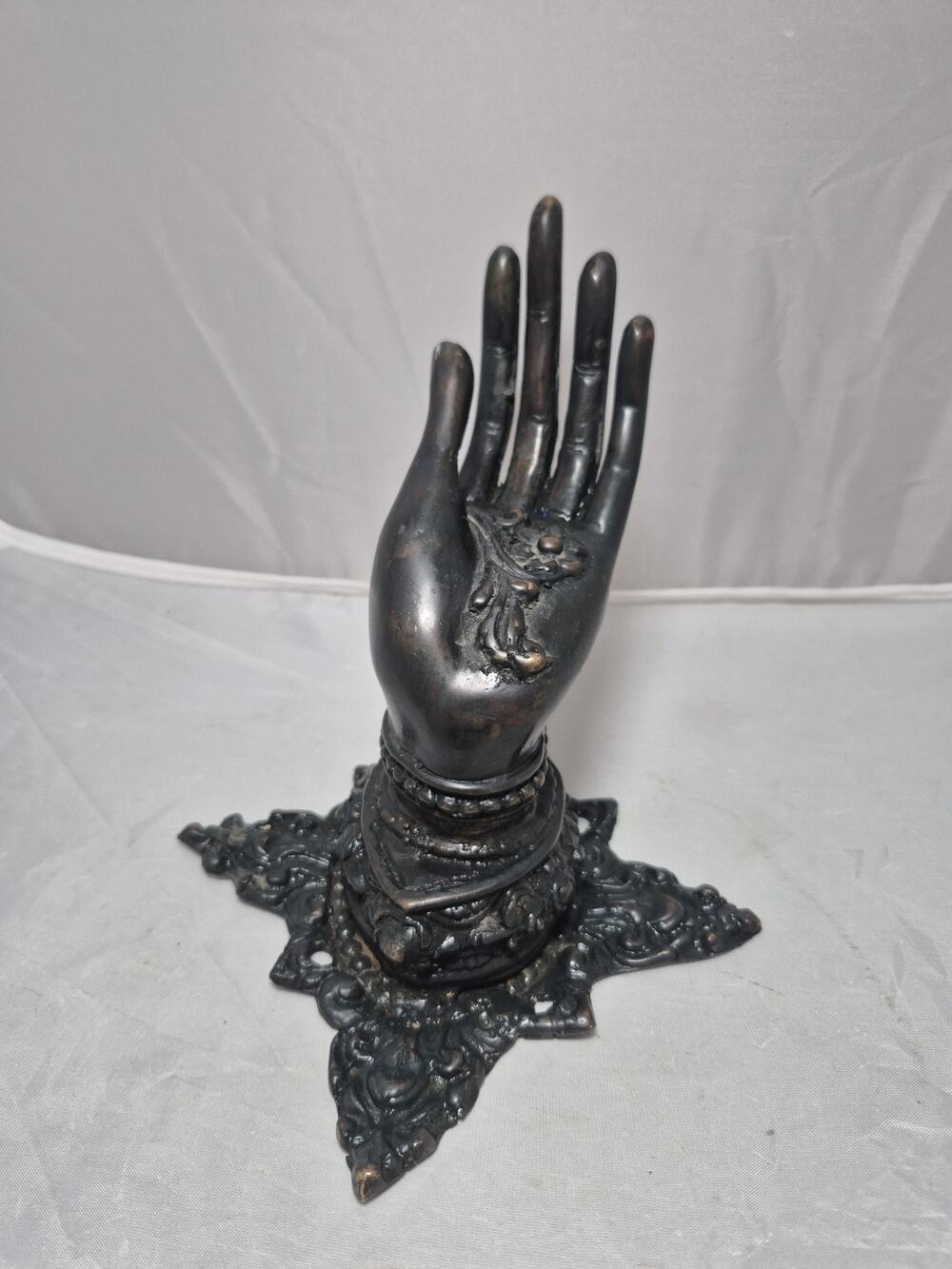 💥 Vintage Buddha Heavy Cast Metal Wall Hook Ring Holder w/ Patina Gallery Pull